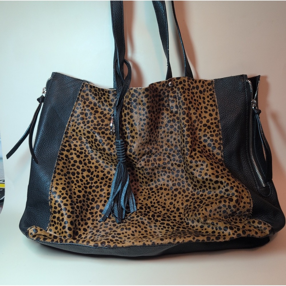 Sanctuary Shoulder Purse Cheetah Faux Fur Black Detachable Clutch Tote Bag
